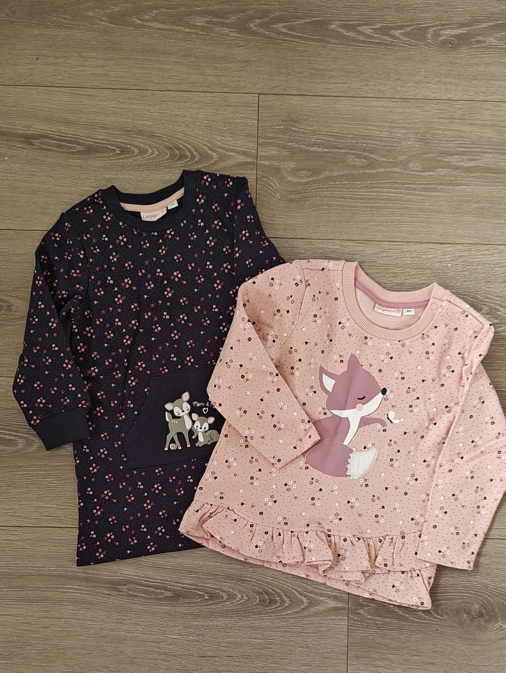 Girls' Pink Fox Deer Ruffle Long-Sleeve Tops (X2)